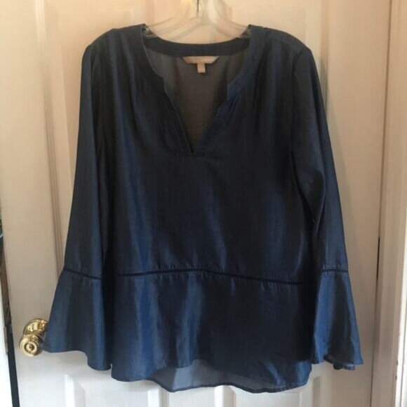 Appraisal L denim long sleeve cotton top - Picture 1 of 4